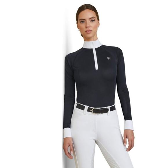 ARIAT Pro Equestrian Sunstopper 2.0 1/4 Zip LS Show Shirt Blue Women Small NWOT - Picture 1 of 14